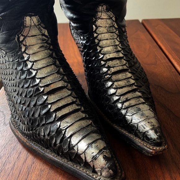 Cowboy Boots Beyonce Python Black & Silver Vintage Size 8M - Picture 4 of 9